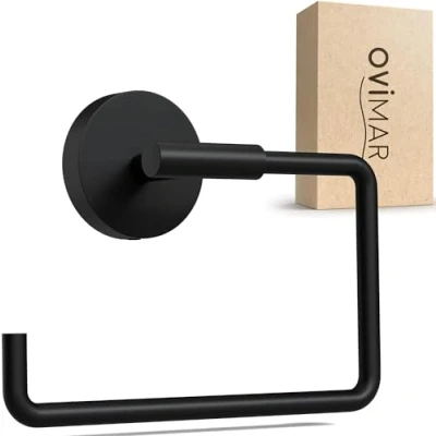 Immagine di portarotolo ovimar Tromoy per foratura nero autoadesivo in acciaio inox senza coperchio con chiusura soft close toilette