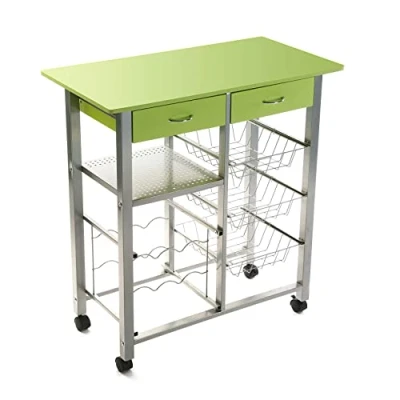Immagine di Versa Leicester Carrello cucina e Portabottiglie con ruote cassetti, Mobile cucina, Misure (A x L l) 82 40 76 cm, Legno metallo, Colore Verde