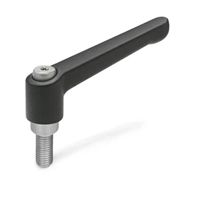 Immagine di Ganter Normelemente GN 300,1 45 M6 32 SW 1 leve di bloccaggio regolabile con vite in acciaio inox, rivestimento strutturato, nero, filo: M6x32mm