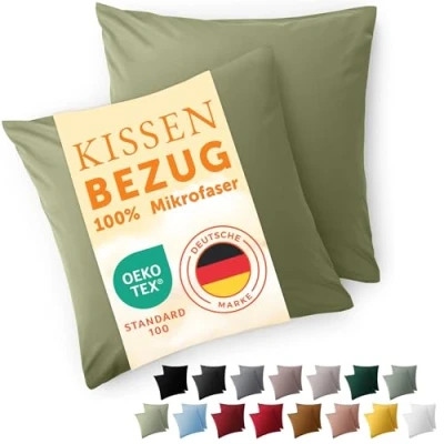 Immagine di Blumtal Federe Cuscini Divano 50x50 cm Set di Copricuscini per Divani in Microfibra a 2 Pezzi con Chiusura Zip, certificati Oeko Tex, Extra Morbidi e Lavabili Verde Oliva