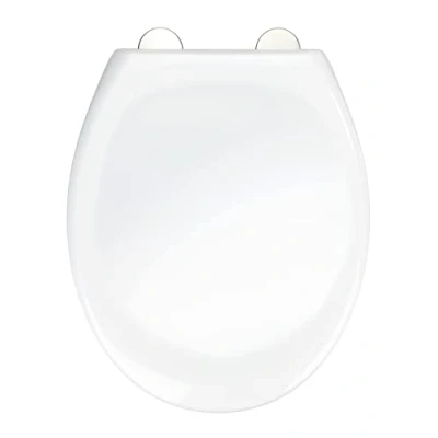 Immagine di WENKO Sedile WC Ios in materiale termoplastico premium stabile bianco con meccanismo di abbassamento automatico Easy Close e fissaggio igienico Fix Clip a 1 pulsante acciaio inox, 1,6kg, 37,5x45cm