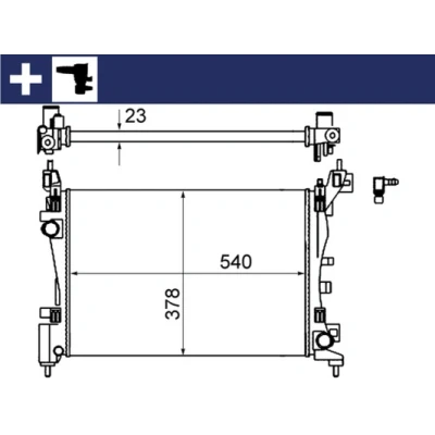 Immagine di MAHLE ORIGINAL CR 1121 000S Radiatore motore 540 378 23 con tubo flessibile Alette di raffreddamento montate meccanicamente FIAT: Qubo