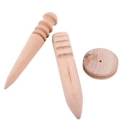 Immagine di Walfront Edge Slicker, Set di 3 Pezzi in Legno con Bordi Pelle, Rotondo + Piatto Torta, Utensili per Lavori Fai da Te Pelle (Rotondo Torta)