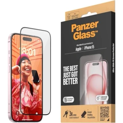 Immagine di PanzerGlass Protettore per schermo resistente ai graffi Apple iPhone 15 display cristallino e protezione dagli urti con aiuto il montaggio un&#039;installazione facile
