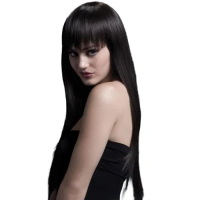 Immagine di Smiffys Collezione Fever Parrucca Jessica, marrone, lunga, liscia con frangetta, 66cm / 26in