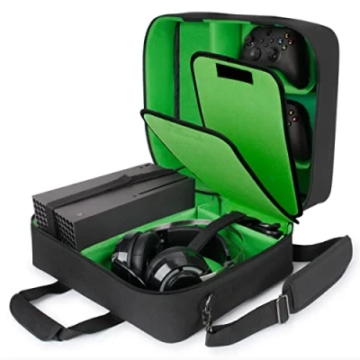 Immagine di USA Gear Custodia Xbox per Console Compatibile con Series X e S Interni Personalizzabili Controller, Giochi, Cuffie da Gioco Altri Accessori (Verde)