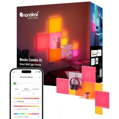 Immagine di Nanoleaf Blocks Kit Iniziale Combo 10 Mix RGBW Quadrati Pannelli Pareti, Tavoletta Leggera, Ripiani, Stile Pixel Art, Sincronia Musica e Schermo, Thread/WiFi Controllo App Vocali (Alexa Apple)