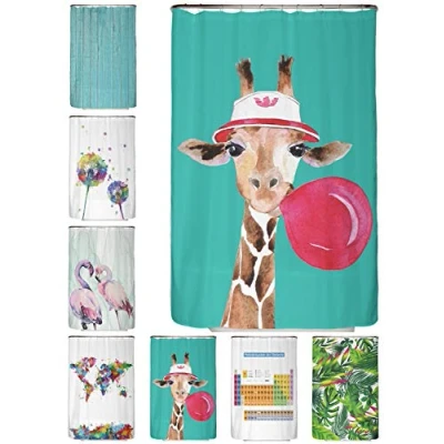 Immagine di arteneur® Tenda da doccia antimuffa, 120 x 200 cm, materiale riciclato Öko Tex Standard 100, orlo zavorrato, non trasparente, impermeabile, lavabile, con 8 anelli, e book, motivo: giraffa