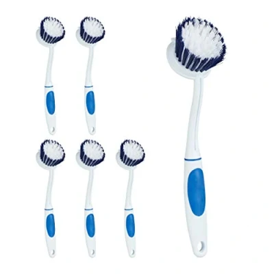 Immagine di Relaxdays Spazzola per i Piatti, Set da 6, Setole Semi dure, Manico in Gomma, Plastica, Piatti e Stoviglie, Bianco Blu
