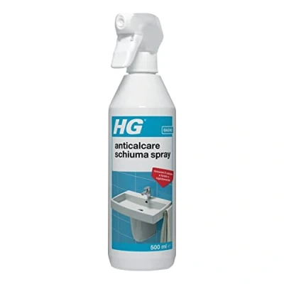 Immagine di HG Limescale Remover Foam Schiuma Spray Anticalcare per WC, Rimuove Macchie e Depositi da Soffioni della Doccia, Rubinetti Vasche Bagno, 500 ml