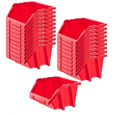 Immagine di KADAX Cassetta impilabile da officina, piccola scatola di smistamento in plastica PP, diverse dimensioni e colori, scatole per stoccaggio parete degli attrezzi (rosso, set 20 187 x 158 mm)