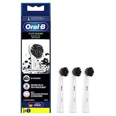 Immagine di Oral B Pure Clean Set di 3 testine per spazzolino elettrico con setole carbone attivo, spazzolini