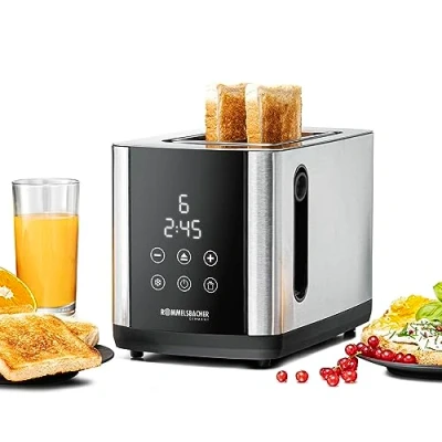 Immagine di ROMMELSBACHER TOASTER TO 850, 2 ampie fessure per pane fino a XL toast, centraggio automatico del pane, display LED, indicatore conto alla rovescia, 9 livelli, scongelamento, inserto panini,