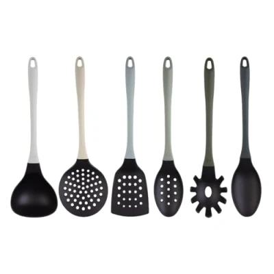 Immagine di MasterChef Set Utensili Cucina con Mestoli, Spatola, Cucchiaio, Leccapentole, Pasticceria e Altro AntiGraffio Resistente al Calore, Casa Accesori Antiaderente, Grigio