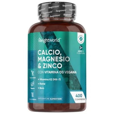 Immagine di Calcio Magnesio Zinco e Vitamina D3, 400 Compresse Vegan (13+ Mesi) Integratore Alto Dosaggio, per Ossa, Stanchezza, Sistema Immunitario, con k2, Rame, Selenio