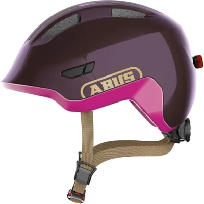 Immagine di ABUS casco per bambini Smiley 3.0 ACE LED da bici con luce vestibilità profonda e spazio il codino ragazze ragazzi viola lucido, taglia M