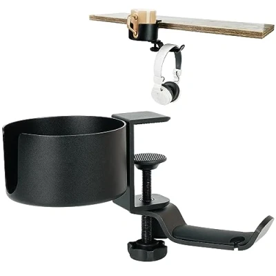 Immagine di BELLE VOUS 2 in 1 Supporto Cuffie e Tazza da Scrivania Porta Tavolo con Staffa Rotante a 360 Gradi Bicchieri Antiribaltamento per Computer o PC Gioco