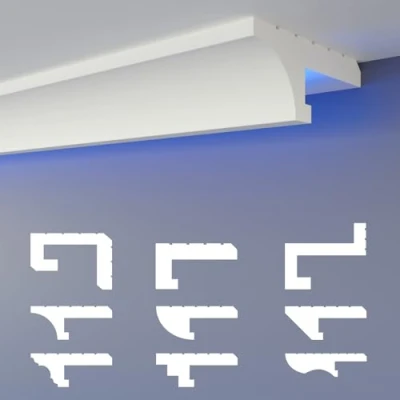 Immagine di HEXIMO LED Profilo di fuga d&#039;ombra, Modanature in stucco, illuminazione indiretta Soffitto cartongesso polistirene XPS (10,2 Metri HLED 14)