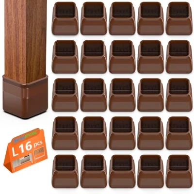 Immagine di 16 Pezzi Feltrini per Sedie Quadrati, Gommini in Silicone con Feltro, Tappi le Gambe Delle Pavimenti Legno, Protezione Antigraffio, Elastiche(Fit:38 50mm)
