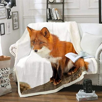Immagine di coperta in pile con volpe e volpe, ragazze, acquerello, simpatica peluche, arancione, matrimoniale