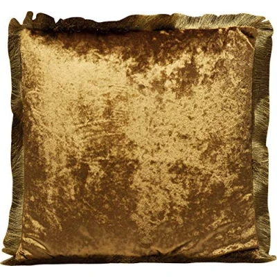 Immagine di Kare Design Cuscino Cannes, Oro Scuro, Velluto con Frange, Divano, Letto, Deco, Stile Classico, Lussuoso Elegante, 45x45cm (A/L/P)