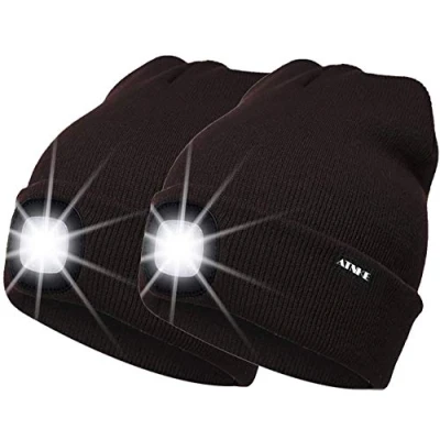 Immagine di ATNKE 2 Pezzi Nuovo Berretto con Luce LED Calda Cappello Ricaricabile USB Unisex Ultra Luminoso 4 Lampada a Impermeabile Multicolore/Coffee