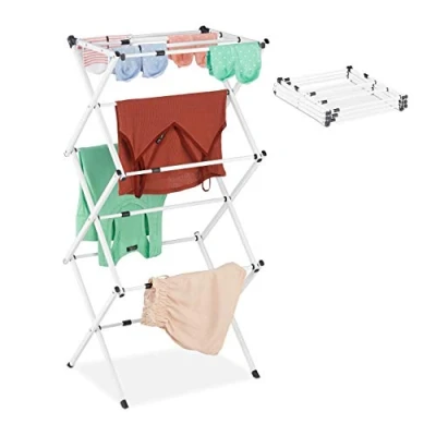 Immagine di Relaxdays Stendibiancheria, Pieghevole, Verticale, 11 Aste, Salvaspazio, Stendino a Torre Compatto, Metallo, bianco