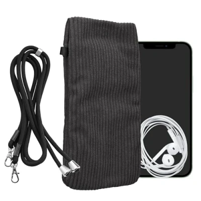 Immagine di kwmobile Custodia Velluto a Coste con Chiusura Magnetica per Smartphone XXL 7&quot; Portacellulare Tracolla Borsa Porta Cellulare da Collo Universale