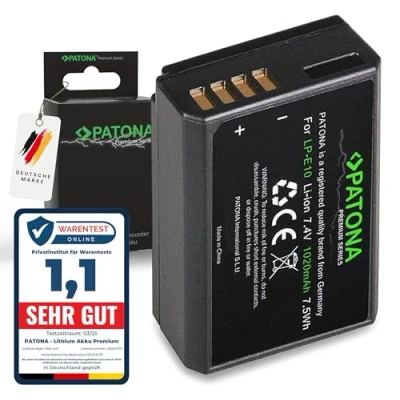 Immagine di PATONA Batteria Premium LP E10 Batterie Compatibile con Canon EOS 1100D 1200D 1300D 2000D 4000D Rebel T5 T6 Kiss X50 X70 X80 1D X Mark