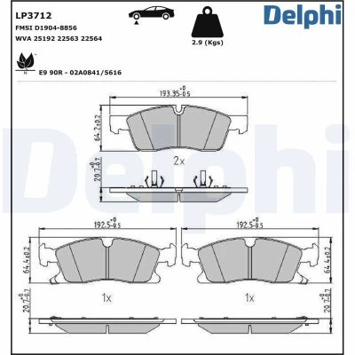 Immagine di DELPHI LP3712 Kit pastiglie freno con segnalatore acustico usura lamierino anticigolío senza accessori JEEP: GRAND CHEROKEE 4