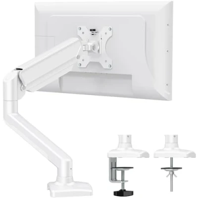 Immagine di ELIVED 1 supporto per monitor da 13 32&quot; fino a 9 kg con VESA 75/100 mm, molla gas PC, tavolo, inclinabile, girevole, regolabile in altezza, bianco EV004W
