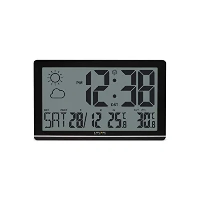 Immagine di Explore Scientific RDC8001 Orologio da Parete Jumbo Radio Controllato,visualizza temperatura interna/esterna, 1 Sensore incluso, Previsioni del Tempo ad icone, nero