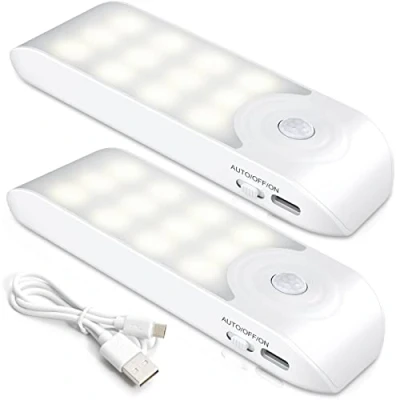 Immagine di Luce Notturna(2 Pezzi), Lampada LED Ricaricabile USB con Sensore di Movimento, ON/OFF/AUTO, Striscia Magnetica per Armadio Soggiorno, Camere da Letto,Cucine,Corridoio