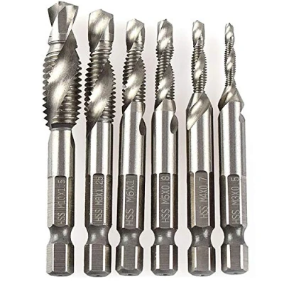 Immagine di Gurxi Countersink Drill HSS Bit Esagonale Imposta Combinazione per Trapano Punte Metrica e Composita con Codolo Filettatura Attacco M3 M10 6 Pezzi