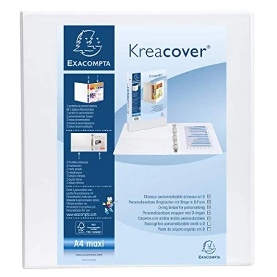 Immagine di Exacompta 51826E 1 Raccoglitore Personalizzabile Kreacover 2 Anelli a D 25 mm Copertina Foderata PP con Tasca Fronte/Dorso/Retro Dorso 47 F.to Esterno 27.7x32 cm per A4 Maxi Bianco