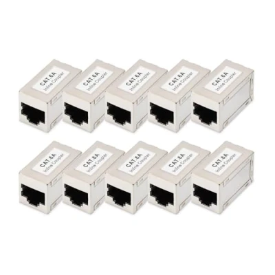 Immagine di DIGITUS DN 93905 Accoppiatore RJ45 Cat 6A 10 Pezzi Prolunga Cavo LAN Connettore di Rete Cat6A Compatibile Poe modulare per Switch, DSL, Modem, Router, PC Argento