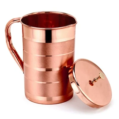 Immagine di Zap Impex brocca in rame puro con coperchio, grande formato massiccio, di lusso rame, capacità 1600 ml, caraffa per casa, hotel e regali