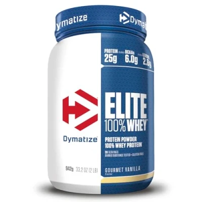 Immagine di Dymatize Elite 100% Whey Gourmet Vanilla 942g Polvere ad alto contenuto di proteine e basso zuccheri del siero latte BCAA
