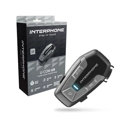 Immagine di INTERPHONE U Com 6R Singolo Interfono Moto Bluetooth 5.2 Rimovibile e Batteria Integrata 15 ore Autonomia, 1 Km, Compatibile TFT GPS, Impermeabile, Speaker 32mm, per tutti i Caschi
