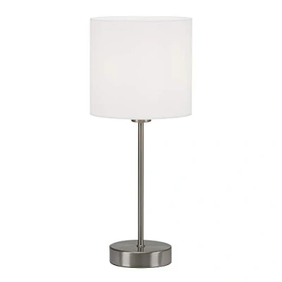 Immagine di BRILONER Leuchten Lampada da tavolo, comodino o scrivania, 1x E14, con interruttore a cavo, paralume in tessuto, bianco, 160x385mm (DxH)