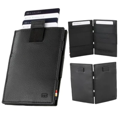 Immagine di Portafoglio Garzini Magic in vera pelle sottile e minimalista da uomo con sistema di blocco RFID, custodia per le carte linguetta estrazione