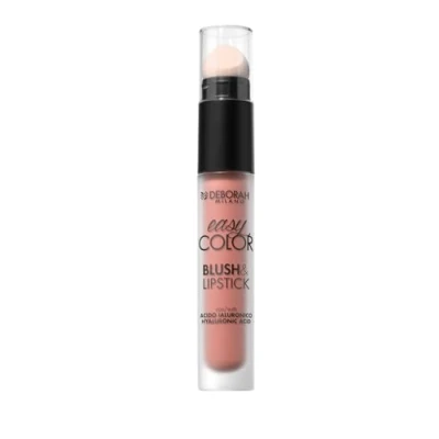 Immagine di Deborah Milano Blush &amp; Lipstick Easy Color, 04 Peach Dreams, con Acido Ialuronico e Olio di Mandorle Dolci, Colore Intenso Long Lasting su Guance Labbra, 30ml