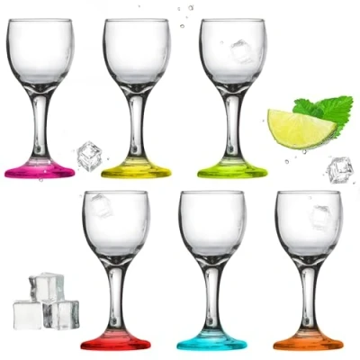 Immagine di PLATINUX bicchieri da liquore con manico, in vetro, 4 cl, set 6 pezzi, liquore, vodka, grappa, calici colorati