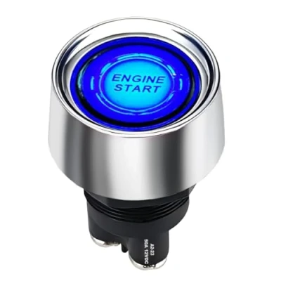 Immagine di Jtron interruttore di accensione avviamento motore per corsa sportiva OFF (ON), pulsante avvio auto con cavo, CC 12V 50A luce blu