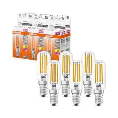 Immagine di OSRAM LED Lampada speciale a forma di goccia, trasparente, multicolore, 4,8 W, 470 lm, 2700 K per luce bianca calda, attacco E14, diametro 25 mm, EEK F, dimmerabile, pacco da 6