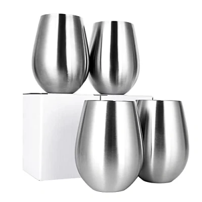 Immagine di JMIATRY Set di 4 calici da vino in acciaio inox, 532 ml, grandi, infrangibili, metallo, senza stelo, per uso quotidiano, picnic all&#039;aperto