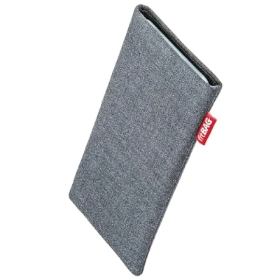 Immagine di fitBAG Jive Grigio per Apple iPhone 16 Pro 6.3&quot; Custodia cellulare in tessuto con imbottitura microfibra Accessorio funzione di pulizia Made Germany