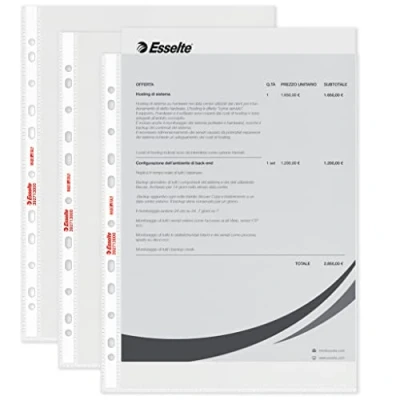 Immagine di Esselte Buste Perforate Essentials, in PPL Antiriflesso, per Archiviare e Conservare Documenti Formato A4, Confezione da 100 Buste, 392713000