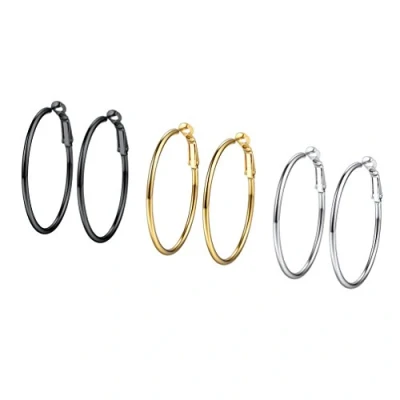 Immagine di PROSTEEL 3 Paia Set Orecchini Cerchio Donna Grandi Piccoli Semplici, Acciaio Inossidabile/Placcato Oro 18K, Diametro 40 mm, Argento Nero Oro(Confezione Regalo)
