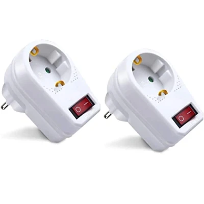 Immagine di EXTRASTAR Adattatore con interruttore e prese Schuko, protezione per bambini, ritardante di fiamma, 3680 W, 16 A, bianco, 2 pezzi